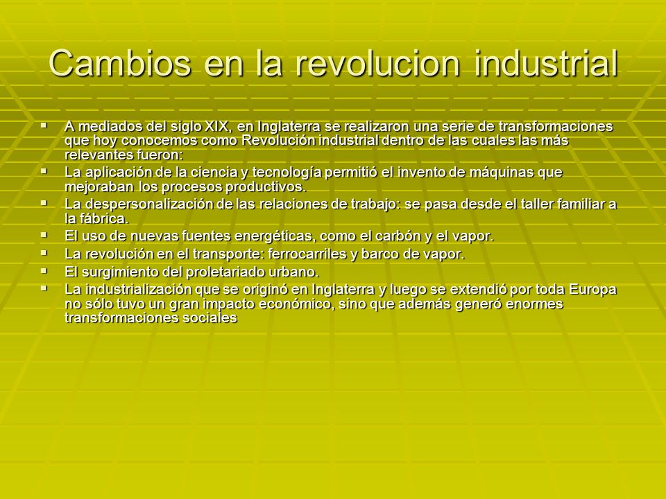 Cambios en la revolucion industrial