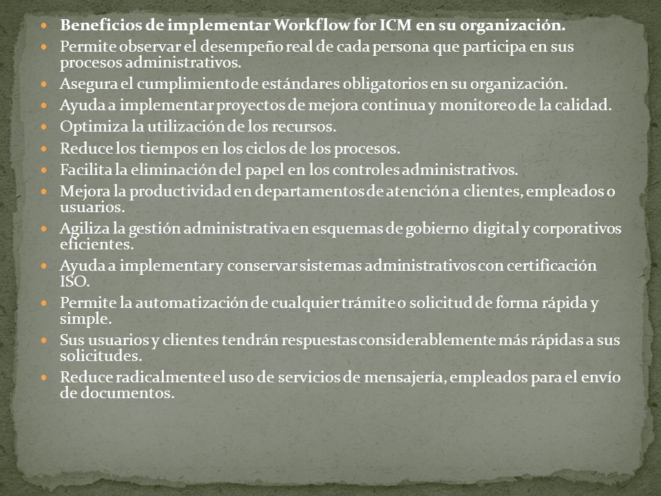 Beneficios de implementar Workflow for ICM en su organización.