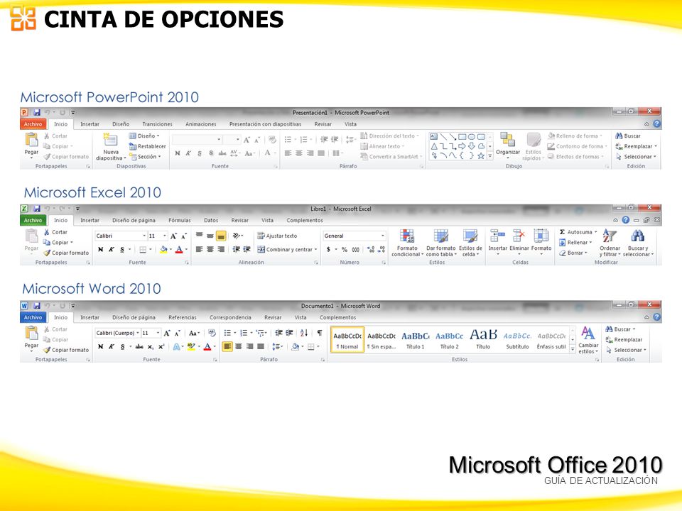 CINTA DE OPCIONES Microsoft Office 2010 Guía de Actualización