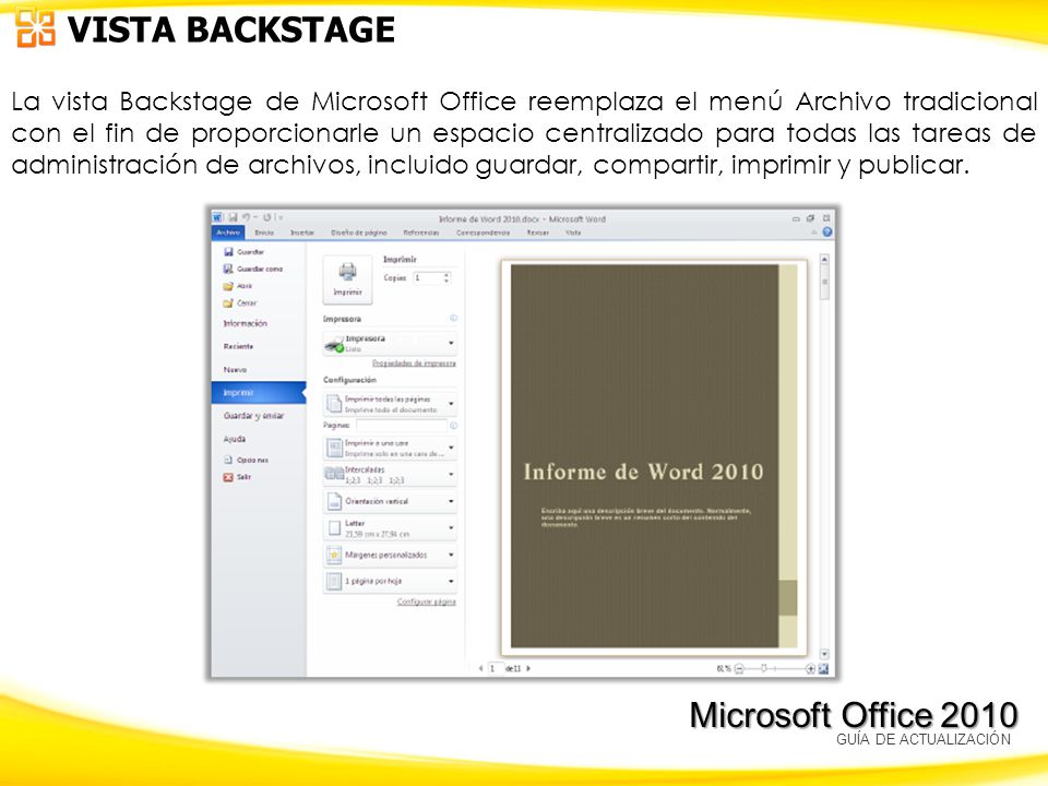 VISTA BACKSTAGE Microsoft Office 2010