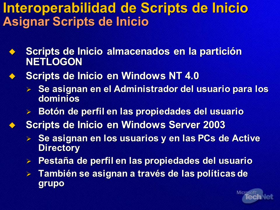 Interoperabilidad de Scripts de Inicio Asignar Scripts de Inicio
