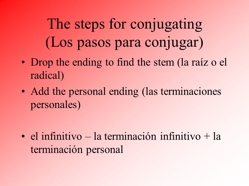 The steps for conjugating (Los pasos para conjugar)