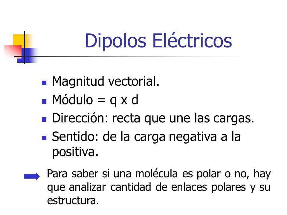 Dipolos Eléctricos Magnitud vectorial. Módulo = q x d