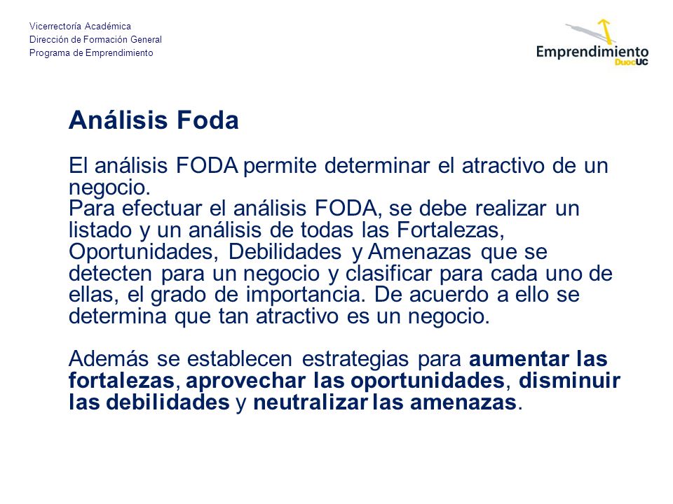 Análisis Foda El análisis FODA permite determinar el atractivo de un negocio.