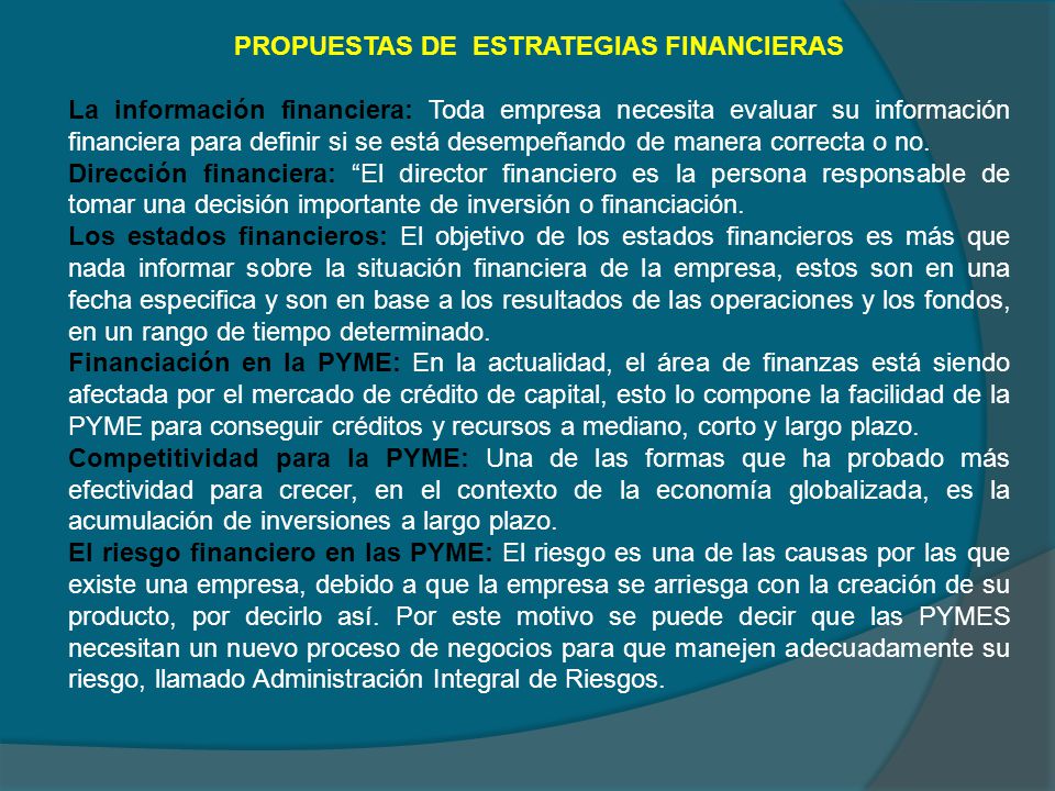 PROPUESTAS DE ESTRATEGIAS FINANCIERAS