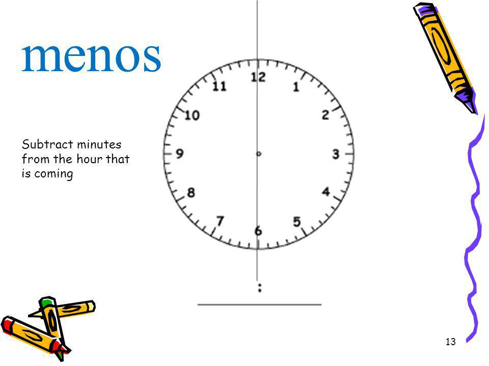 menos Subtract minutes from the hour that is coming
