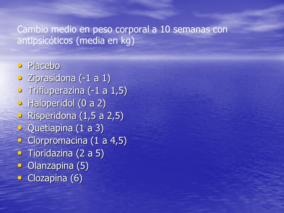 Cambio medio en peso corporal a 10 semanas con antipsicóticos (media en kg)