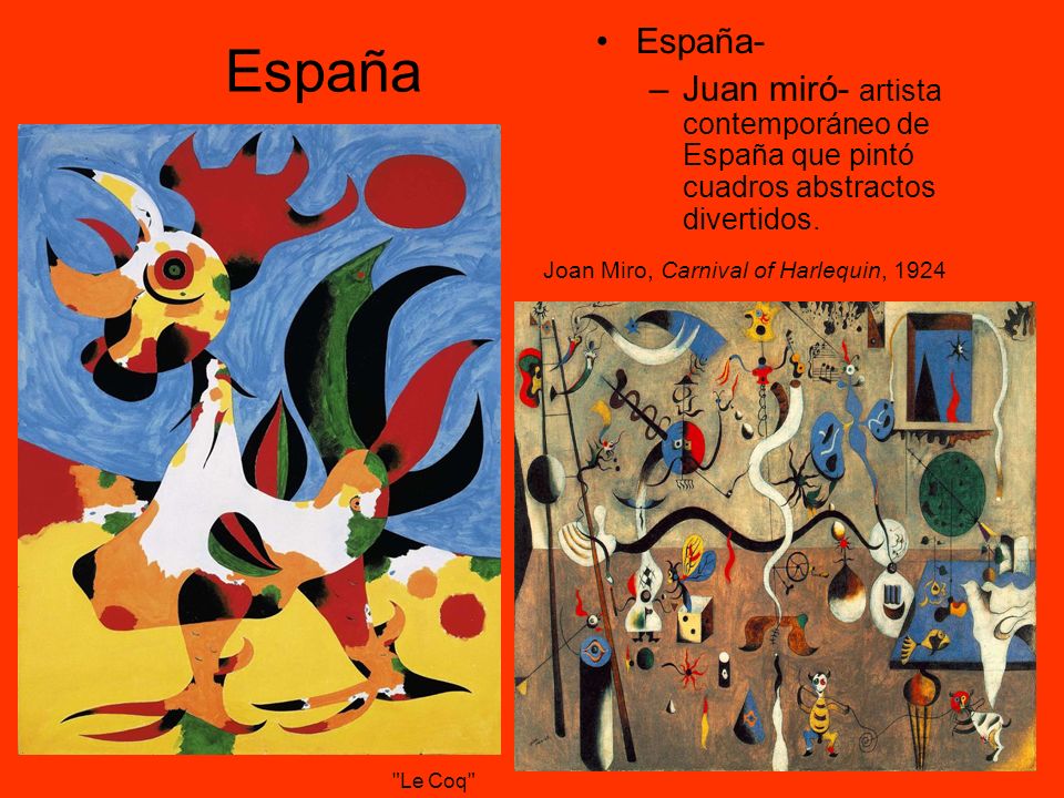 España- Juan miró- artista contemporáneo de España que pintó cuadros abstractos divertidos. España.