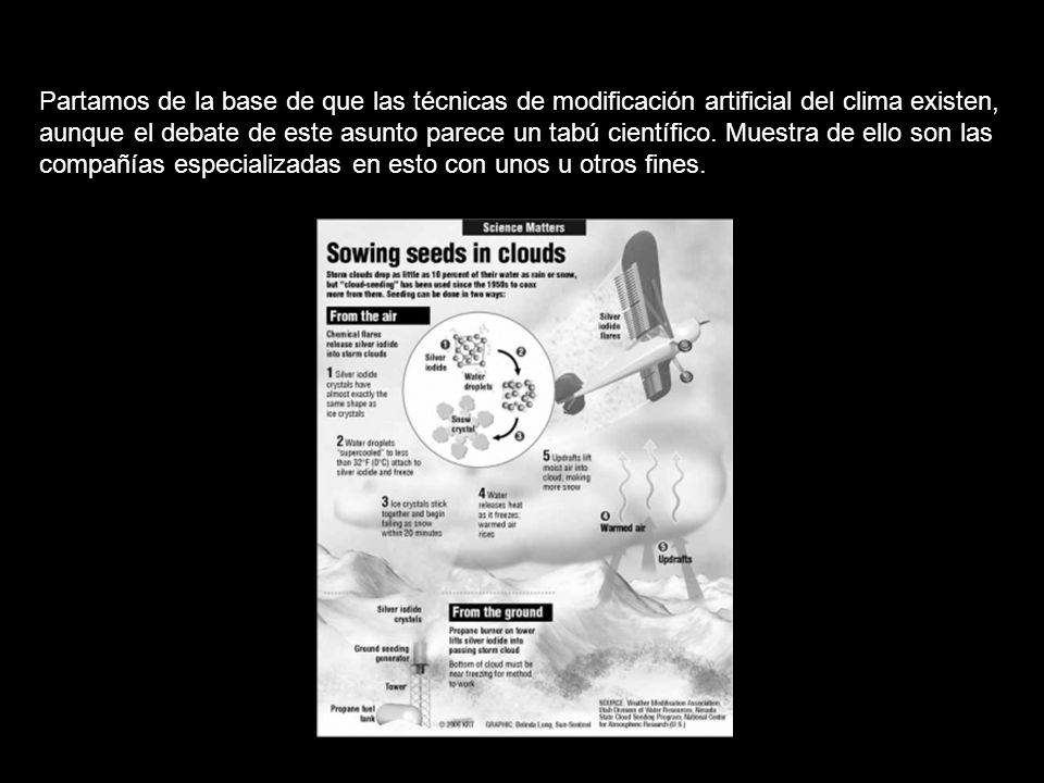 Partamos de la base de que las técnicas de modificación artificial del clima existen, aunque el debate de este asunto parece un tabú científico.