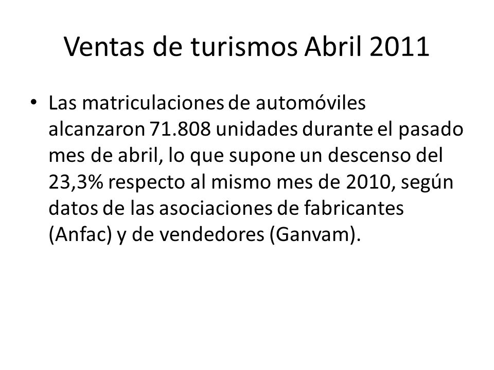 Ventas de turismos Abril 2011
