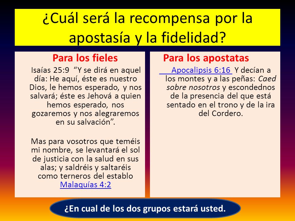 ¿Cuál será la recompensa por la apostasía y la fidelidad