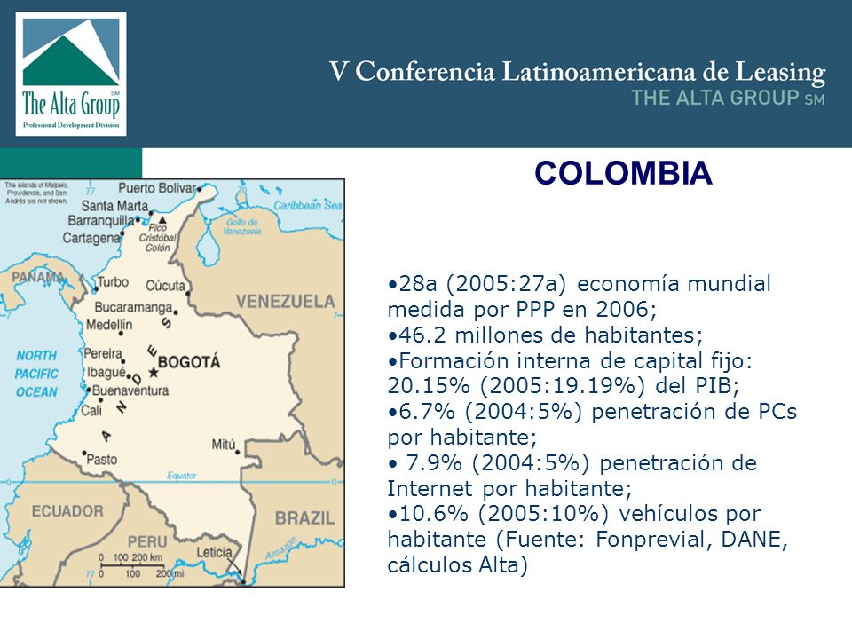 COLOMBIA 28a (2005:27a) economía mundial medida por PPP en 2006;