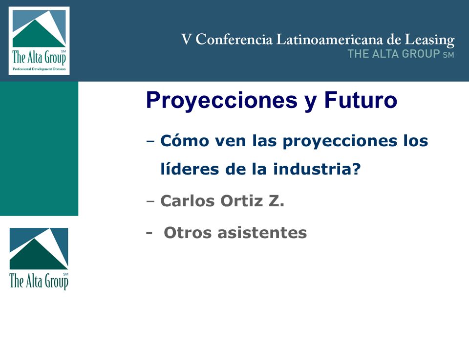 Proyecciones y Futuro Cómo ven las proyecciones los líderes de la industria Carlos Ortiz Z. - Otros asistentes.