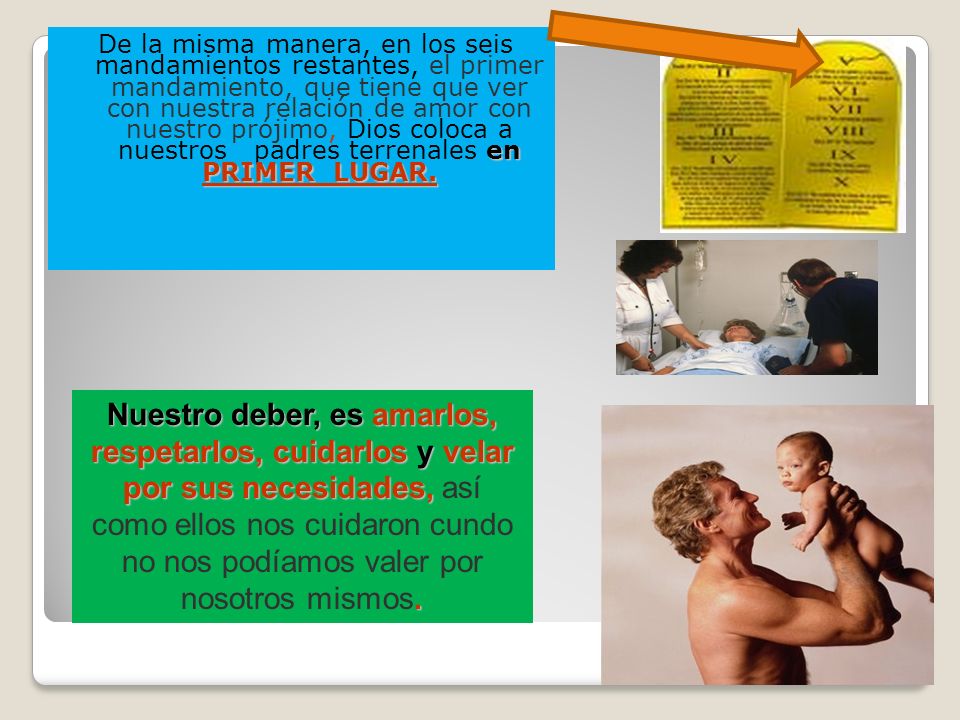 De la misma manera, en los seis mandamientos restantes, el primer mandamiento, que tiene que ver con nuestra relación de amor con nuestro prójimo, Dios coloca a nuestros padres terrenales en PRIMER LUGAR.