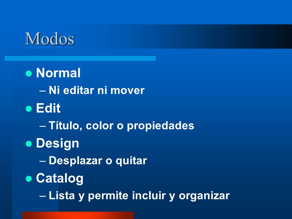 Modos Normal Edit Design Catalog Ni editar ni mover