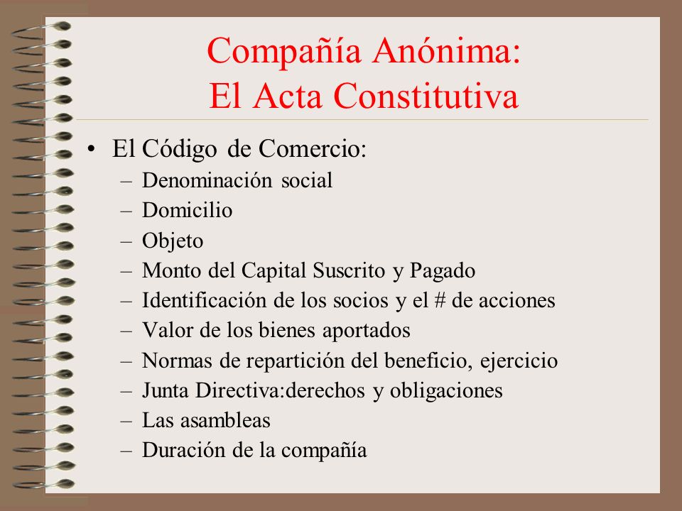 Compañía Anónima: El Acta Constitutiva