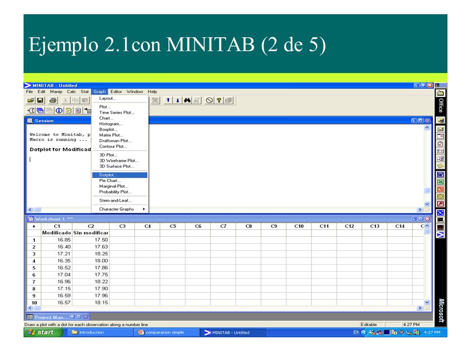 Ejemplo 2.1con MINITAB (2 de 5)