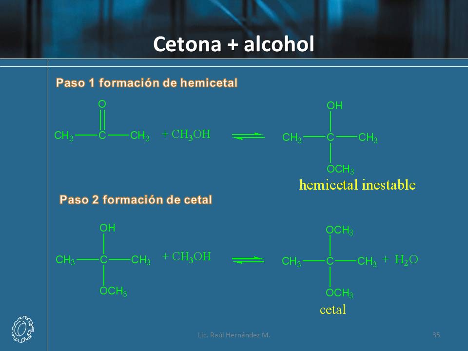 Cetona + alcohol Paso 1 formación de hemicetal