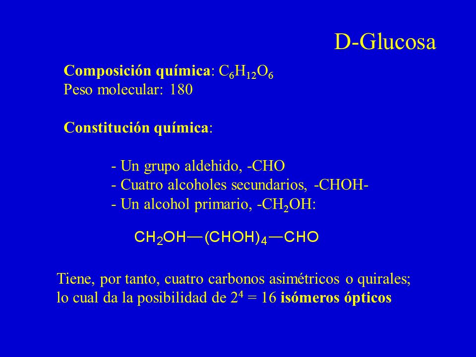 D-Glucosa Composición química: C6H12O6 Peso molecular: 180