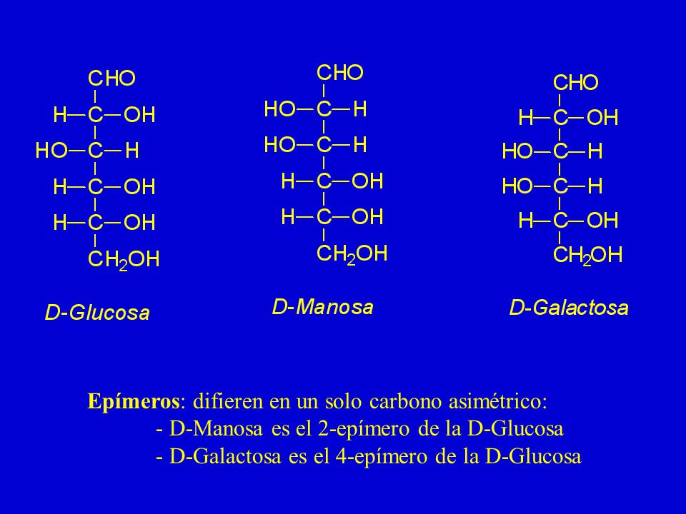 Epímeros: difieren en un solo carbono asimétrico: