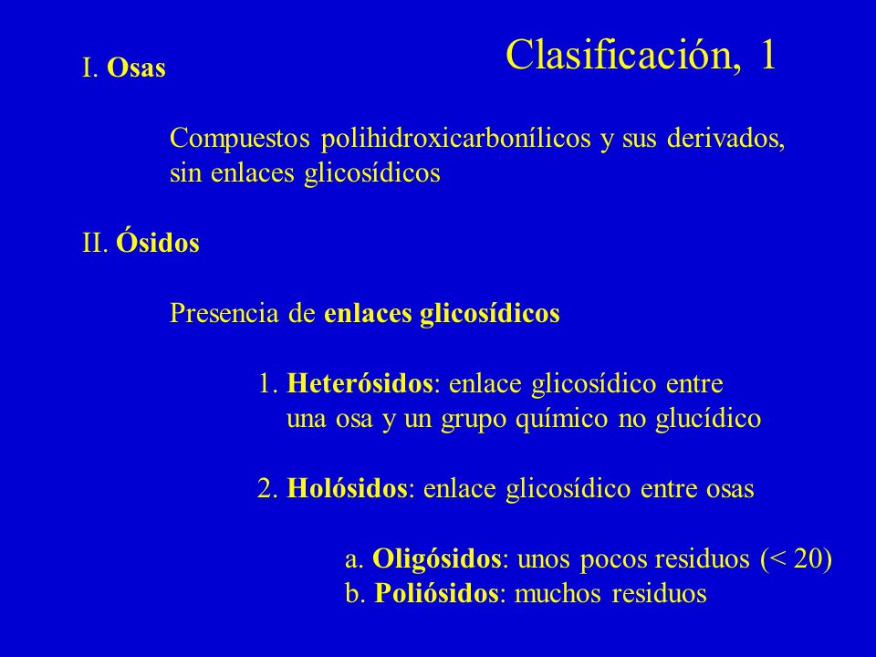 Clasificación, 1 I. Osas. Compuestos polihidroxicarbonílicos y sus derivados, sin enlaces glicosídicos.
