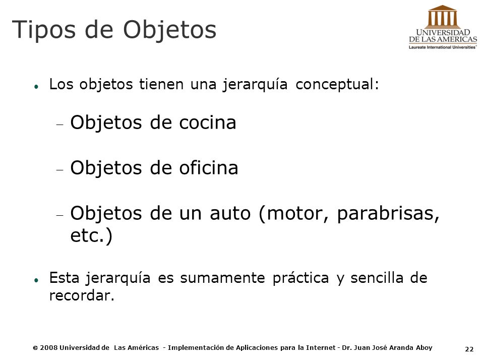 Tipos de Objetos Objetos de cocina Objetos de oficina