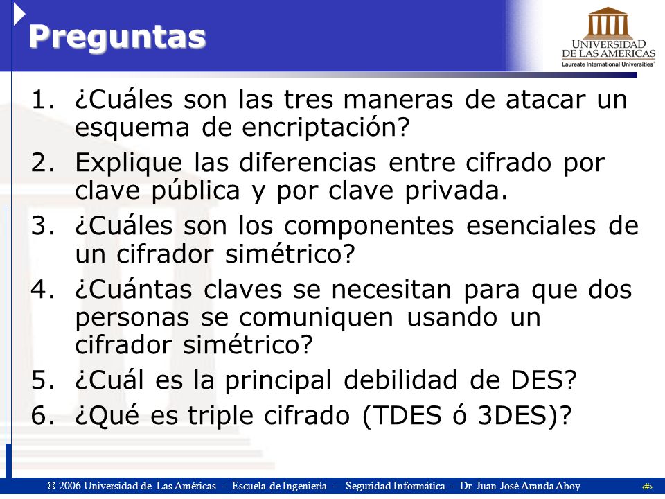 Preguntas ¿Cuáles son las tres maneras de atacar un esquema de encriptación