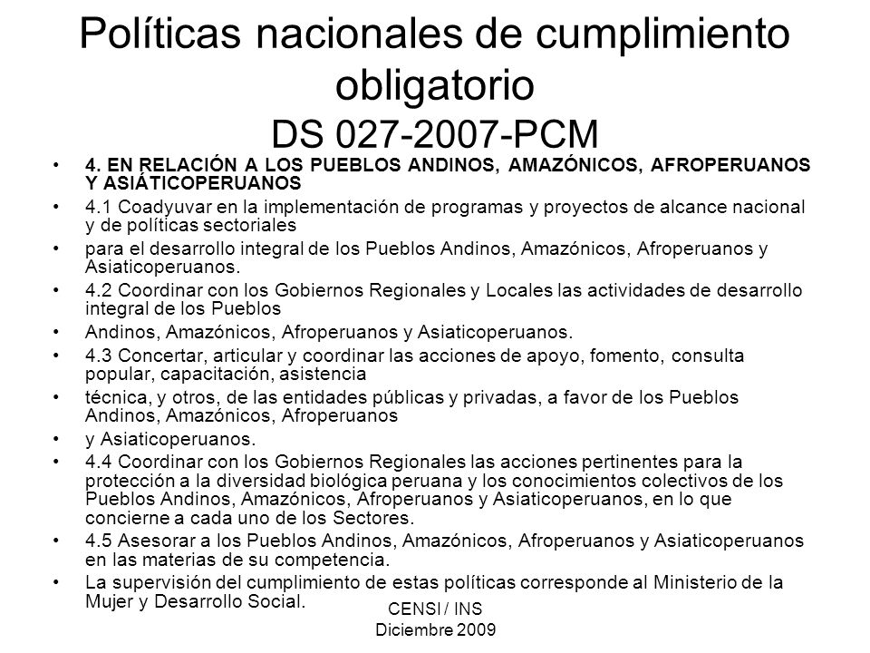 Políticas nacionales de cumplimiento obligatorio DS PCM