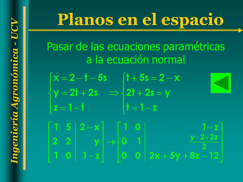 Pasar de las ecuaciones paramétricas a la ecuación normal