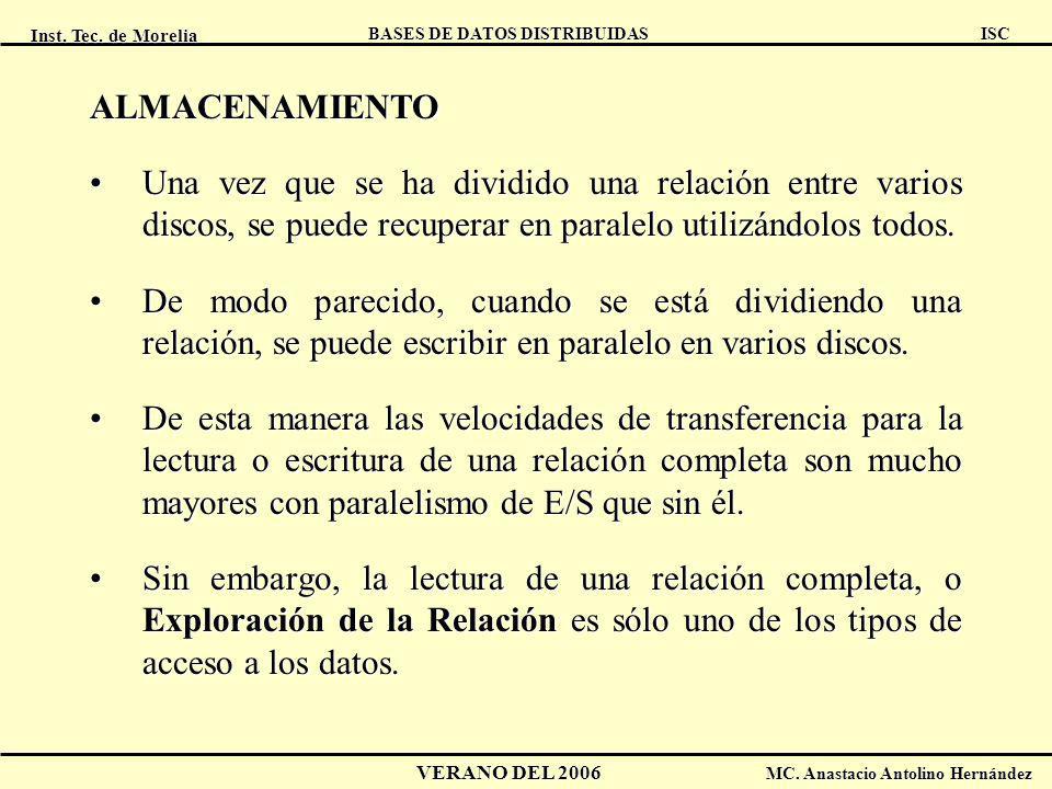 ALMACENAMIENTO Una vez que se ha dividido una relación entre varios discos, se puede recuperar en paralelo utilizándolos todos.