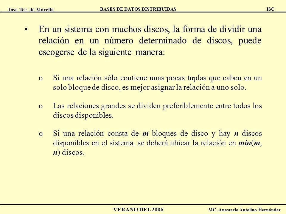 En un sistema con muchos discos, la forma de dividir una relación en un número determinado de discos, puede escogerse de la siguiente manera:
