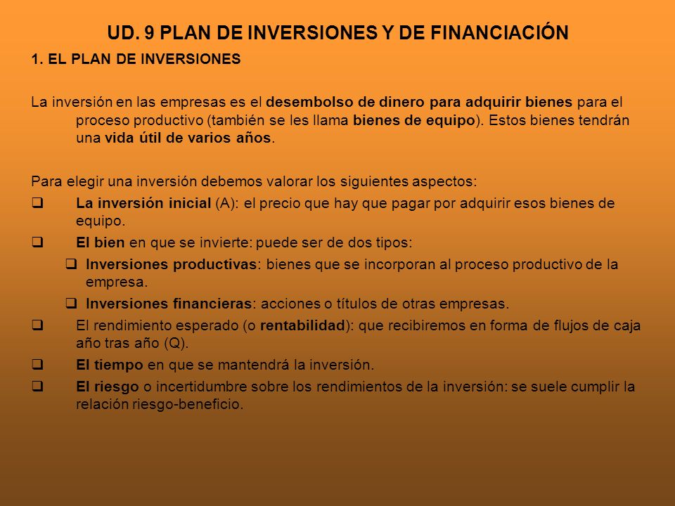 UD. 9 PLAN DE INVERSIONES Y DE FINANCIACIÓN