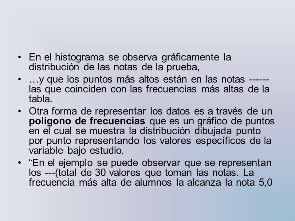 En el histograma se observa gráficamente la distribución de las notas de la prueba,