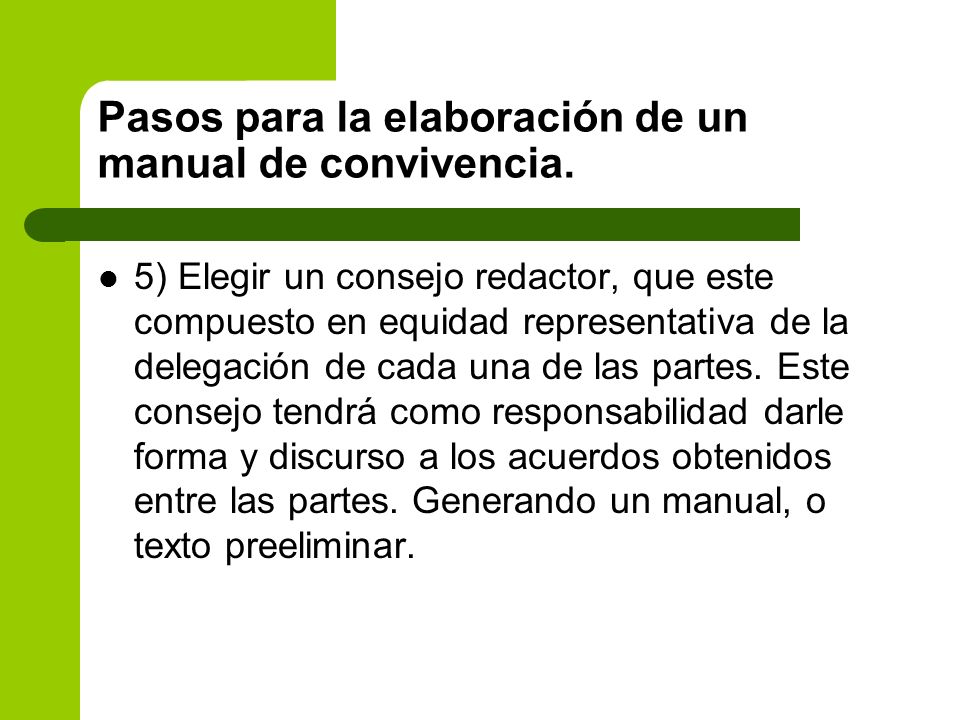 Pasos para la elaboración de un manual de convivencia.