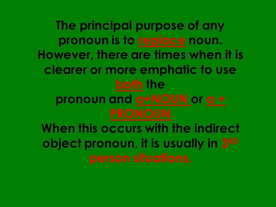 The principal purpose of any pronoun is to replace noun.