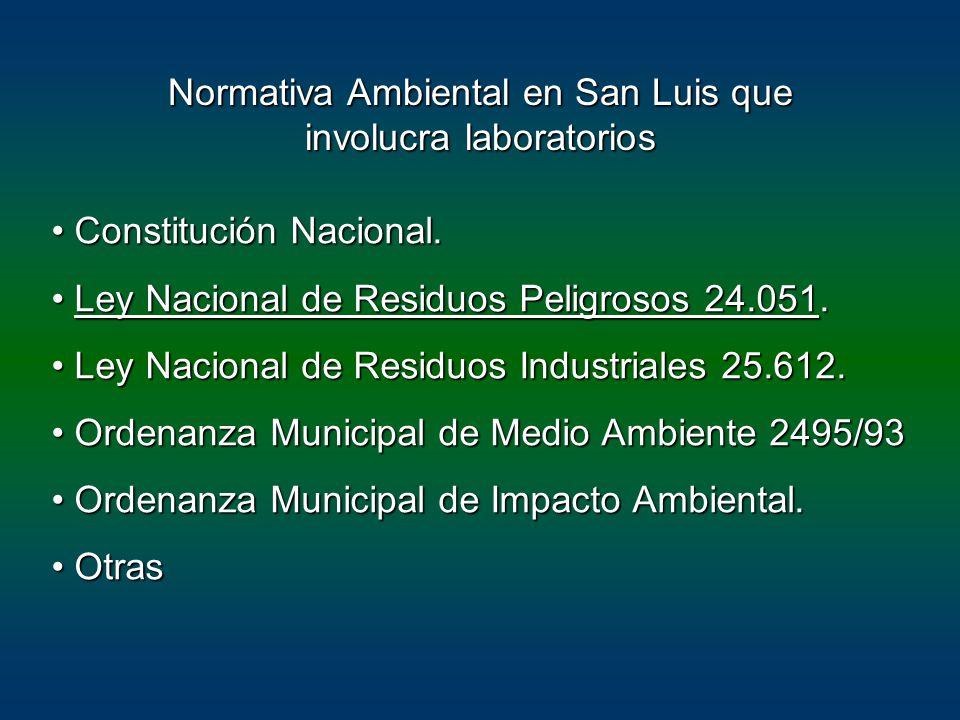 Normativa Ambiental en San Luis que involucra laboratorios