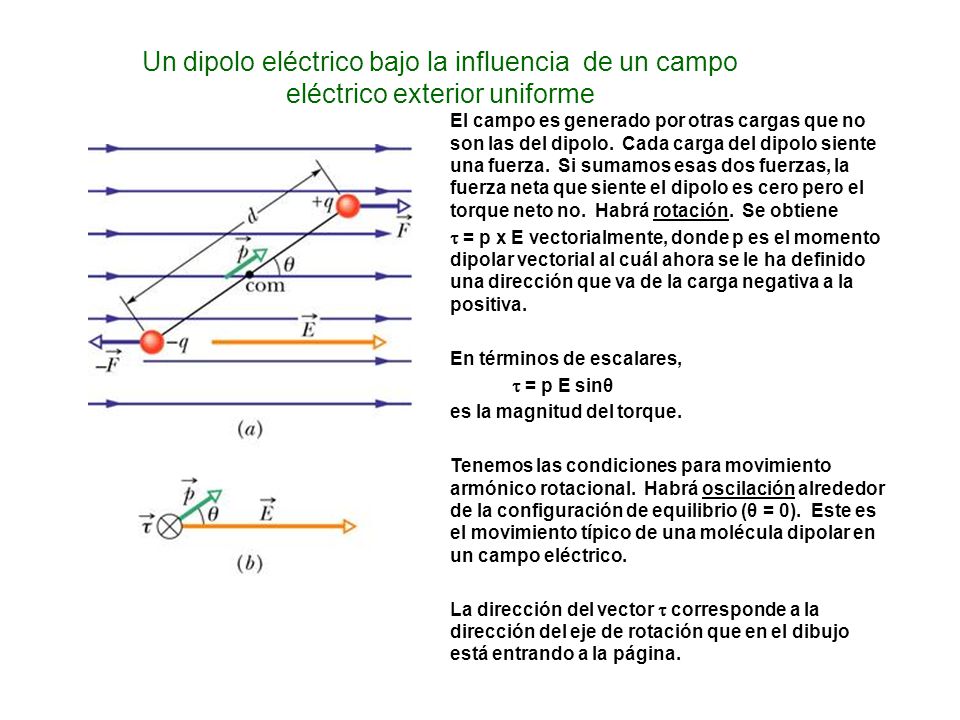 Un dipolo eléctrico bajo la influencia de un campo eléctrico exterior uniforme