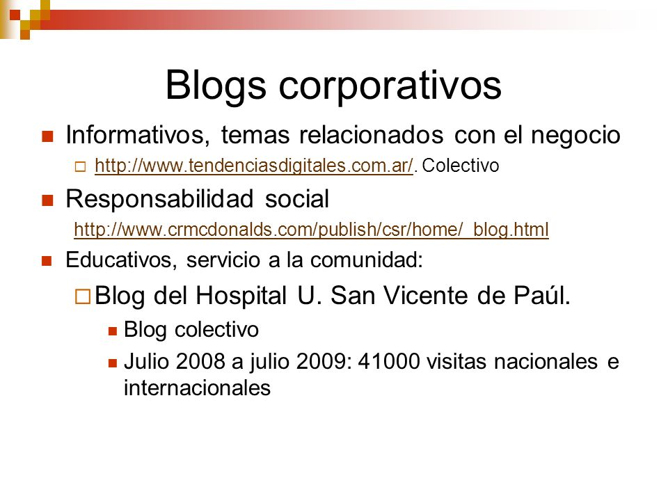 Blogs corporativos Informativos, temas relacionados con el negocio