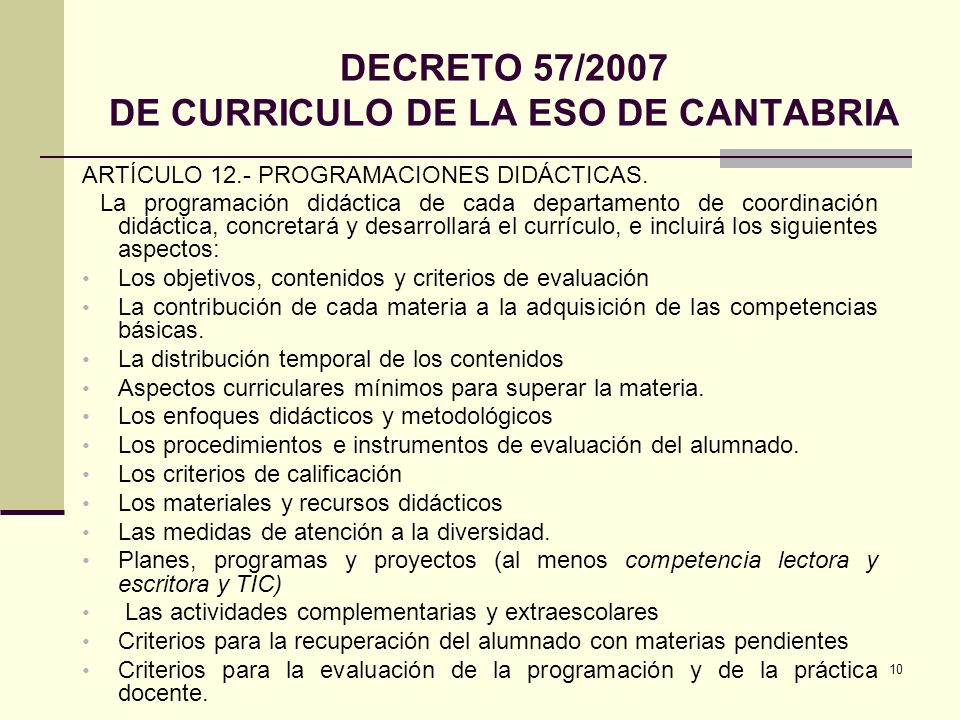 DECRETO 57/2007 DE CURRICULO DE LA ESO DE CANTABRIA