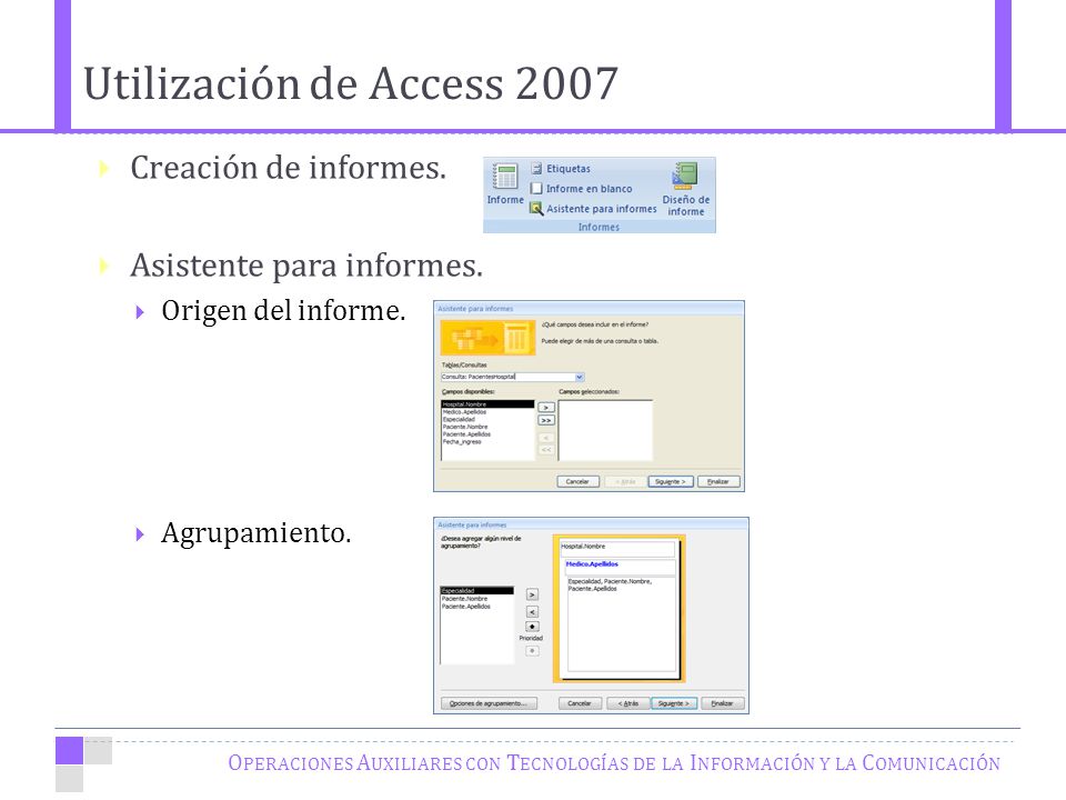 Utilización de Access 2007 Creación de informes.