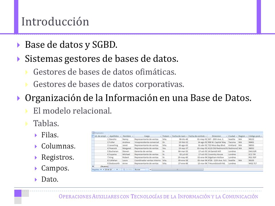Introducción Base de datos y SGBD.