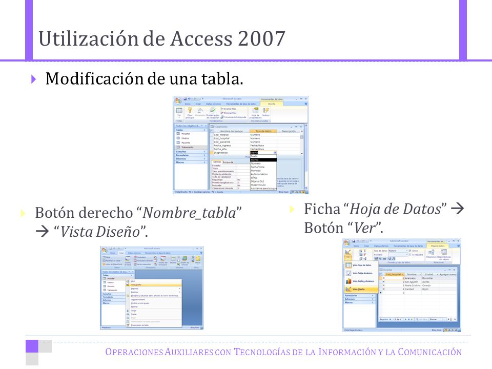 Utilización de Access 2007 Modificación de una tabla.