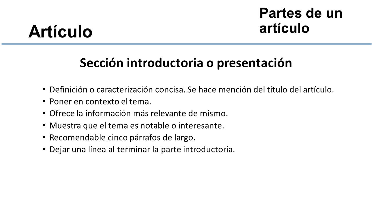 Sección introductoria o presentación