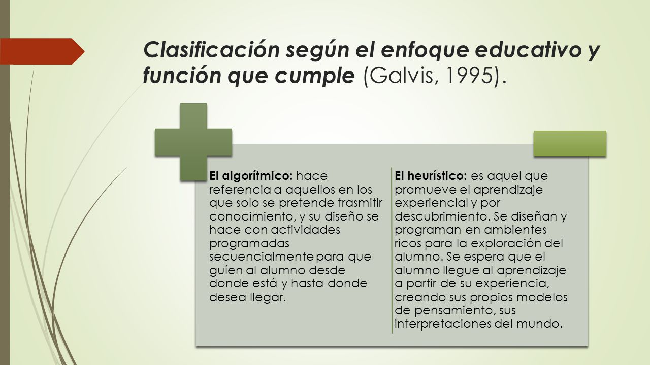 Clasificación según el enfoque educativo y función que cumple (Galvis, 1995).