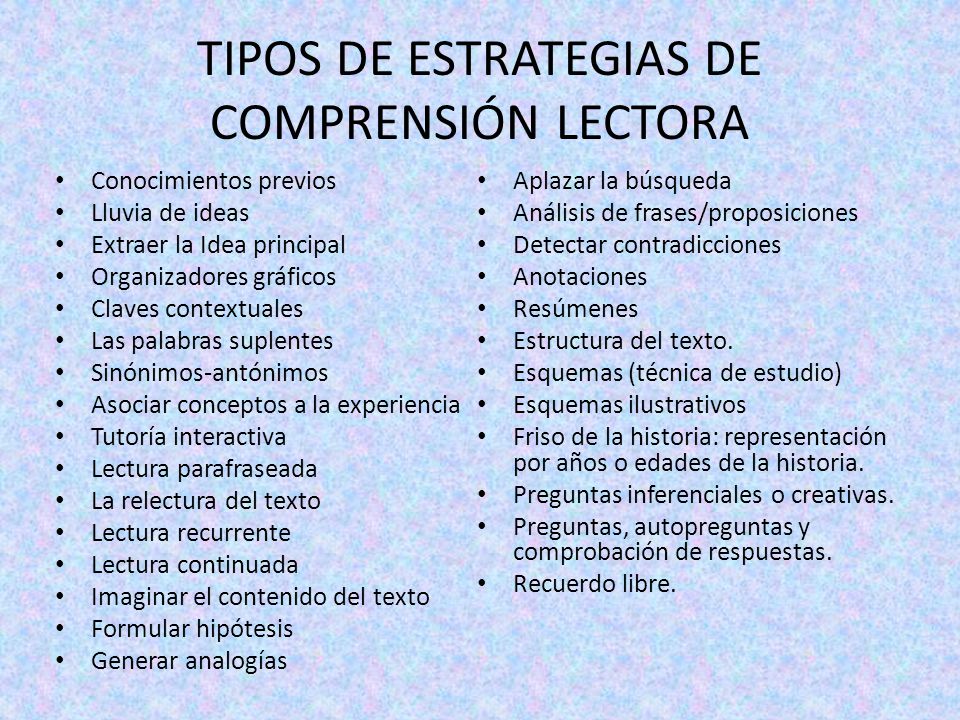 TIPOS DE ESTRATEGIAS DE COMPRENSIÓN LECTORA