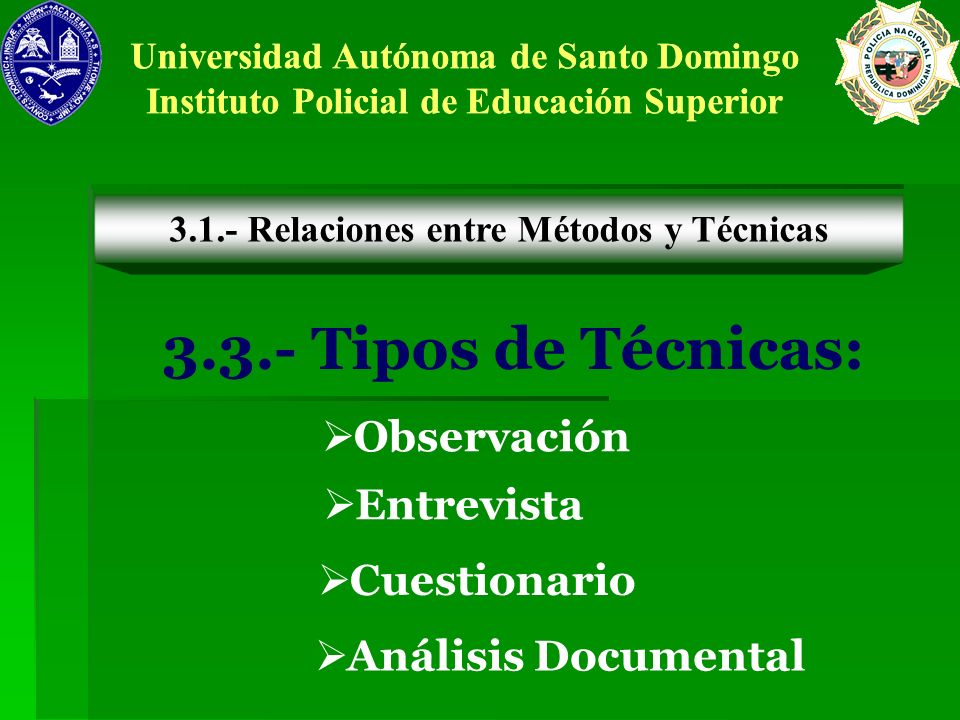 3.3.- Tipos de Técnicas: Observación Entrevista Cuestionario