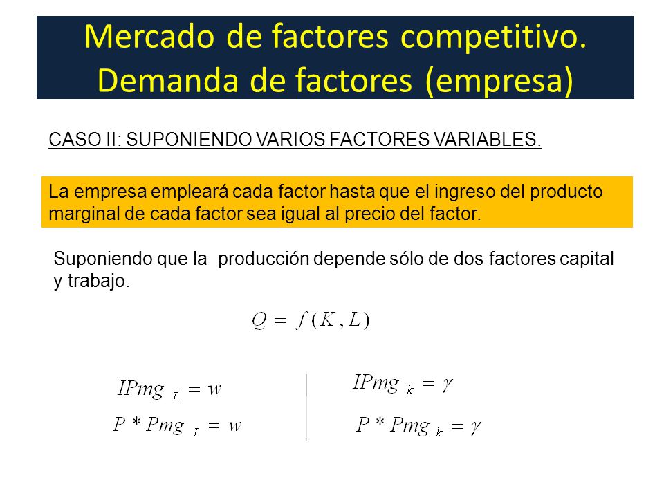 Mercado de factores competitivo. Demanda de factores (empresa)