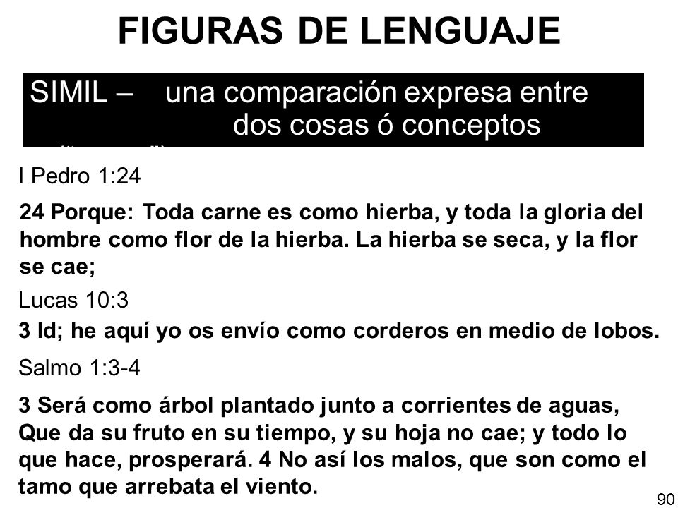 FIGURAS DE LENGUAJE SIMIL – una comparación expresa entre dos cosas ó conceptos ( como ). I Pedro 1:24.
