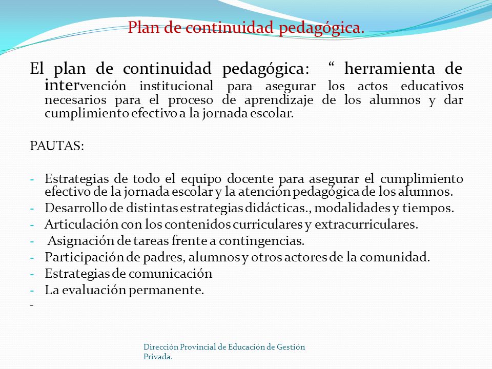 Plan de continuidad pedagógica.