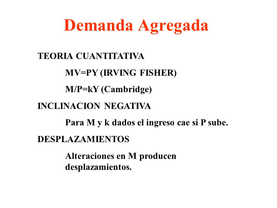 Demanda Agregada TEORIA CUANTITATIVA MV=PY (IRVING FISHER)